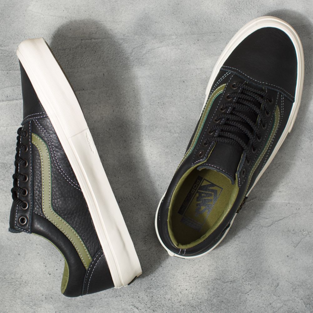 Vans Butter Läder Old Skool Classic Dam Svarta Gröna | 46539KZNO