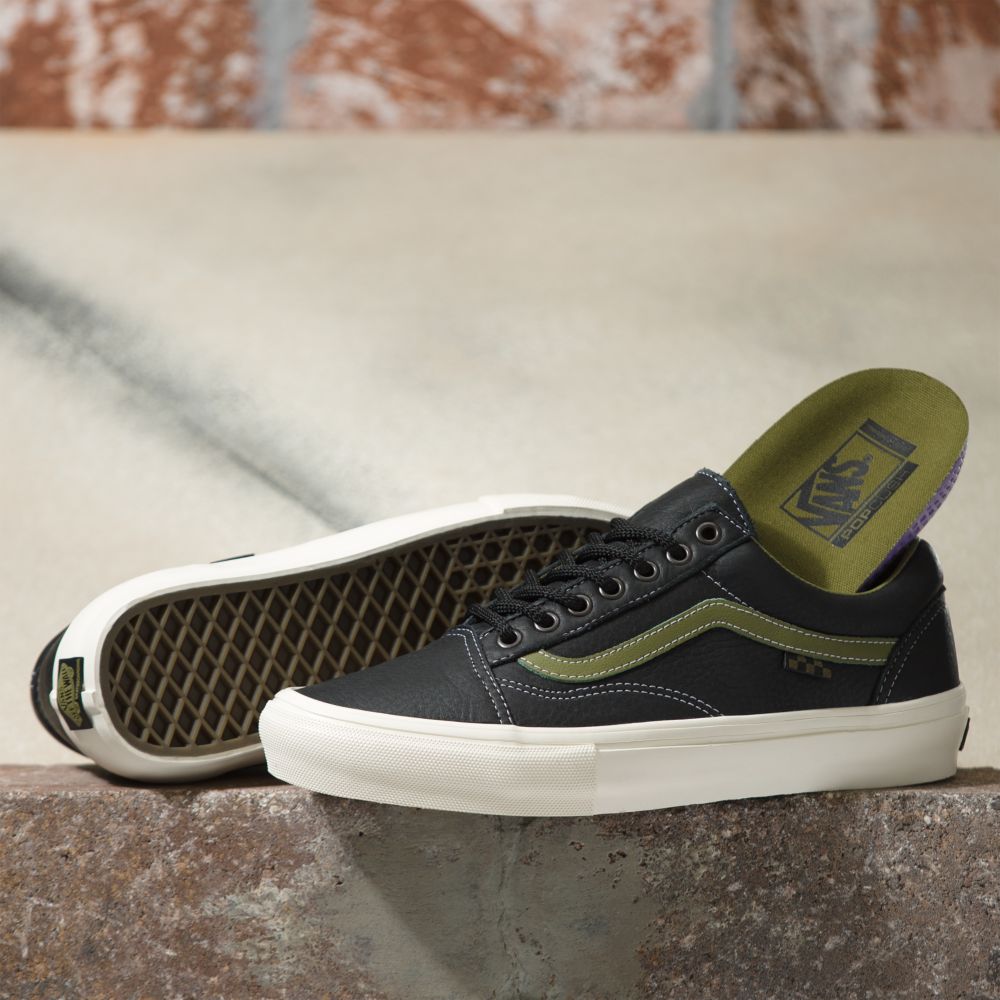 Vans Butter Läder Old Skool Classic Dam Svarta Gröna | 46539KZNO