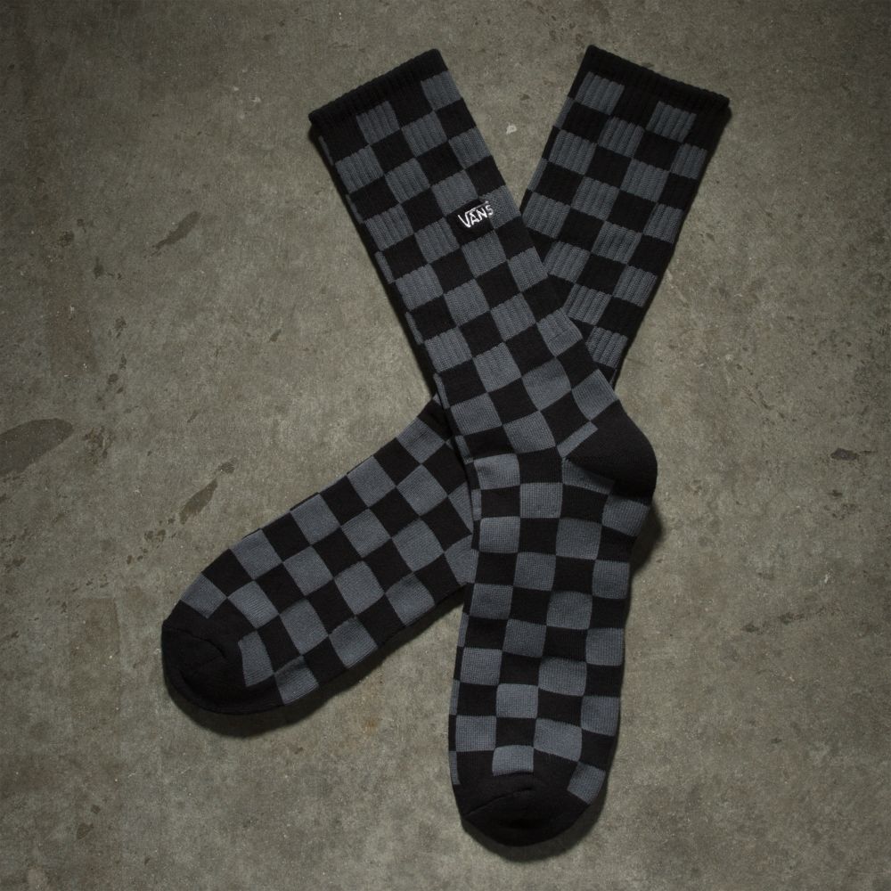 Vans Checkerboard Crew 6.5-9 Strumpor Herr Svarta Grå | 83019JCTS