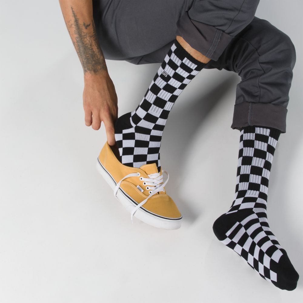 Vans Checkerboard Crew Strumpor Herr Svarta Vita | 16380GXIC