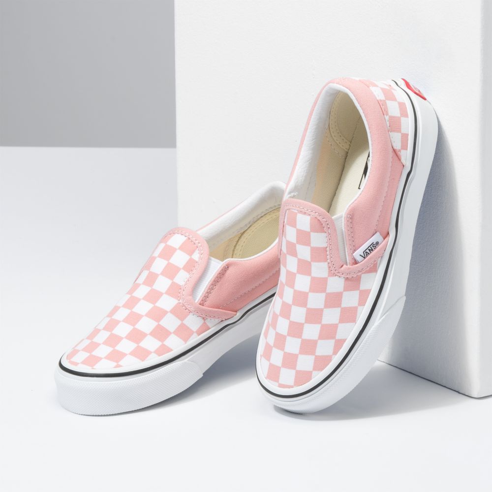 Vans Checkerboard Klassiska Classic Barn Rosa Vita | 70641WGNJ