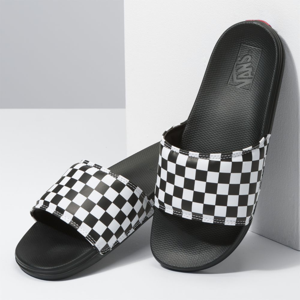 Vans Checkerboard La Costa Sandaler Dam Vita Svarta | 46073YUEF