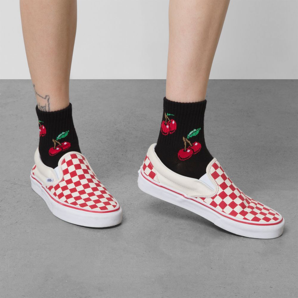 Vans Cherry Half Crew Strumpor Dam Svarta Röda | 82436ADBV