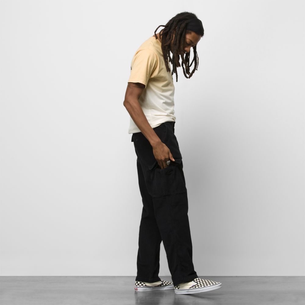 Vans Cord Loose Tapered Cargo Sweatpants Herr Svarta | 95601NGDE