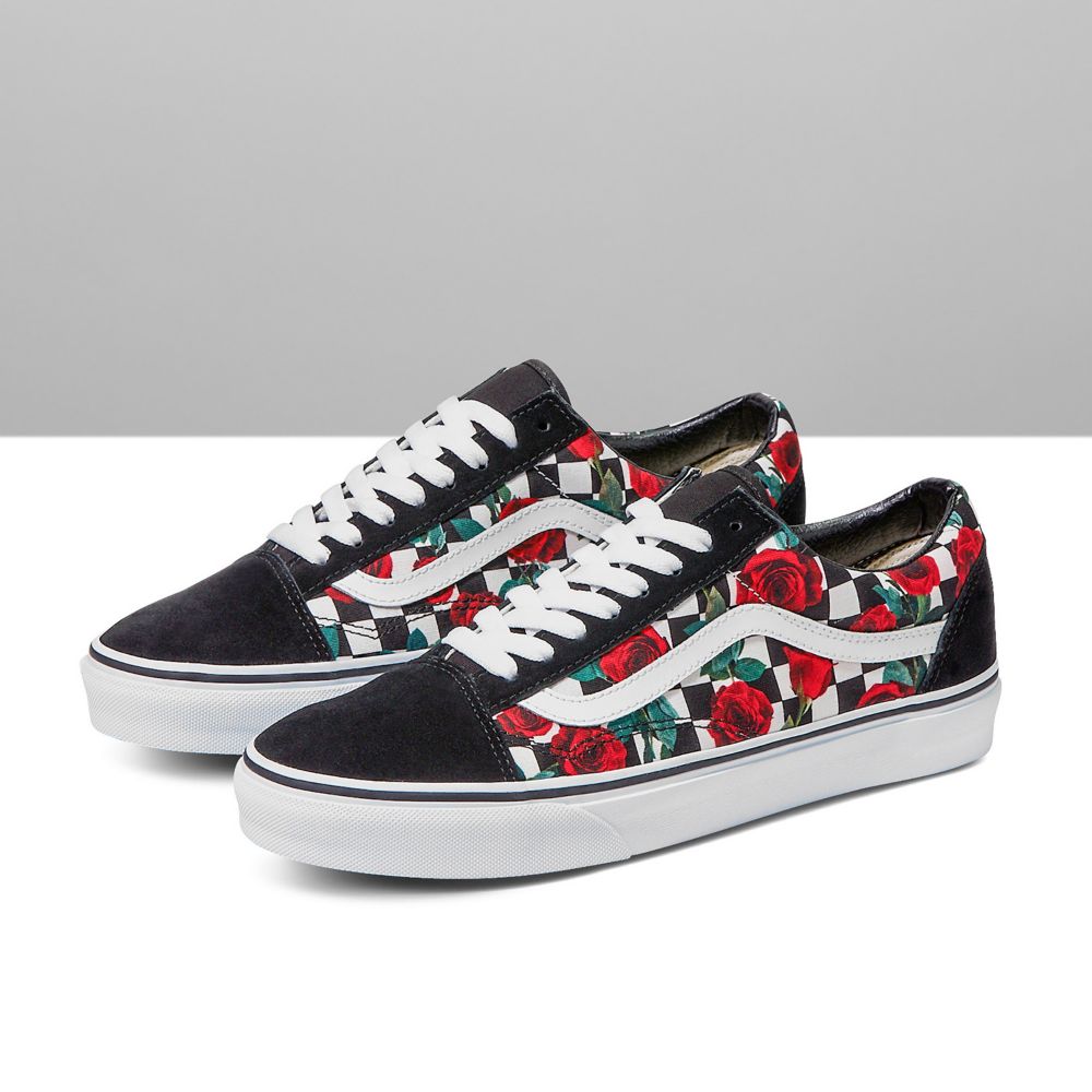 Vans Customs Checkerboard Roses Old Skool Classic Herr Olika Färger | 08524YNLB