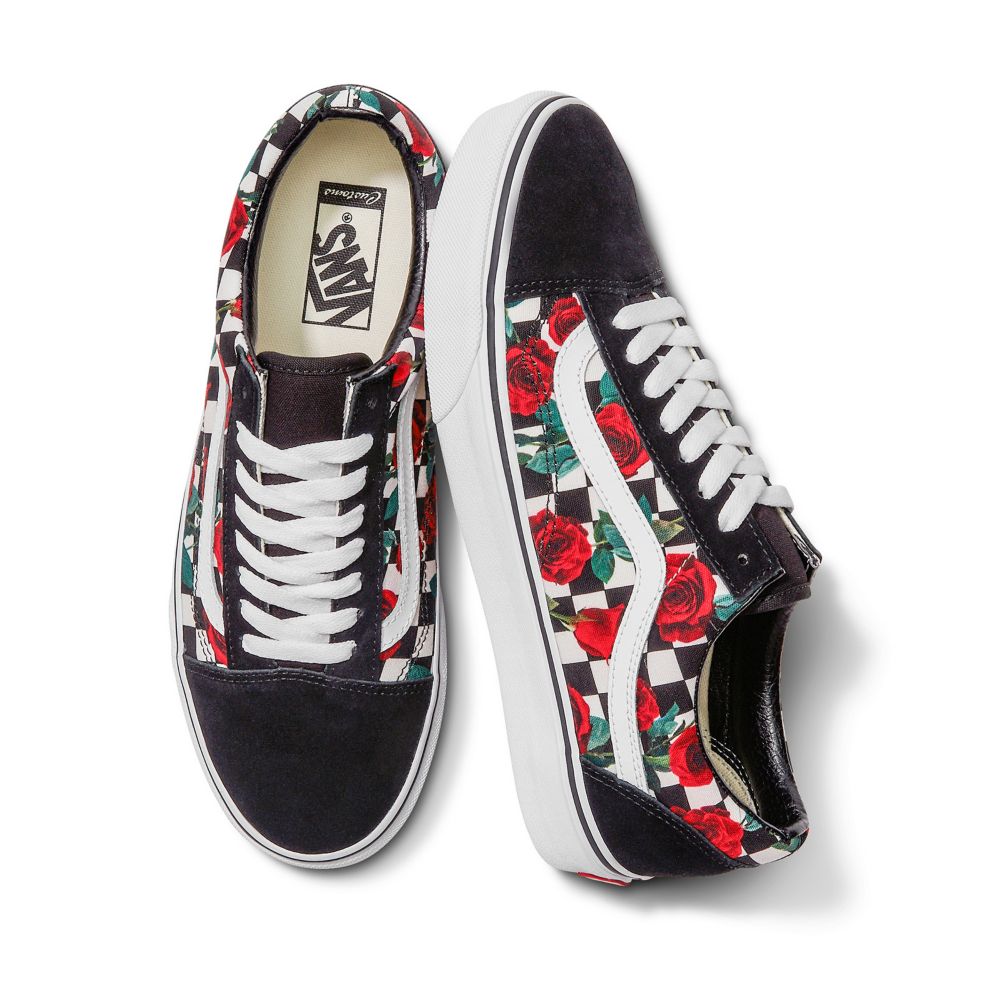 Vans Customs Checkerboard Roses Old Skool Classic Herr Olika Färger | 08524YNLB