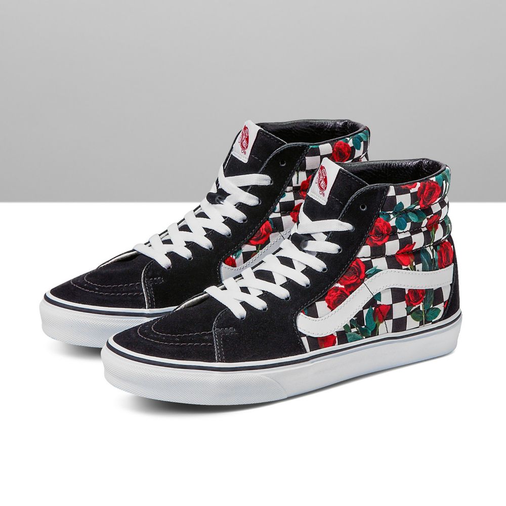 Vans Customs Checkerboard Roses Sk8-Hi Classic Dam Olika Färger | 03419WSUL