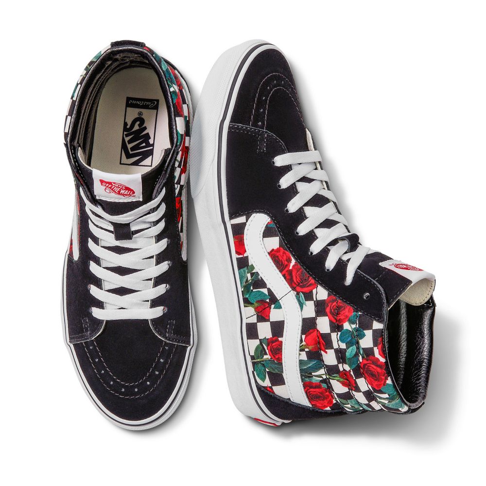 Vans Customs Checkerboard Roses Sk8-Hi Classic Dam Olika Färger | 03419WSUL