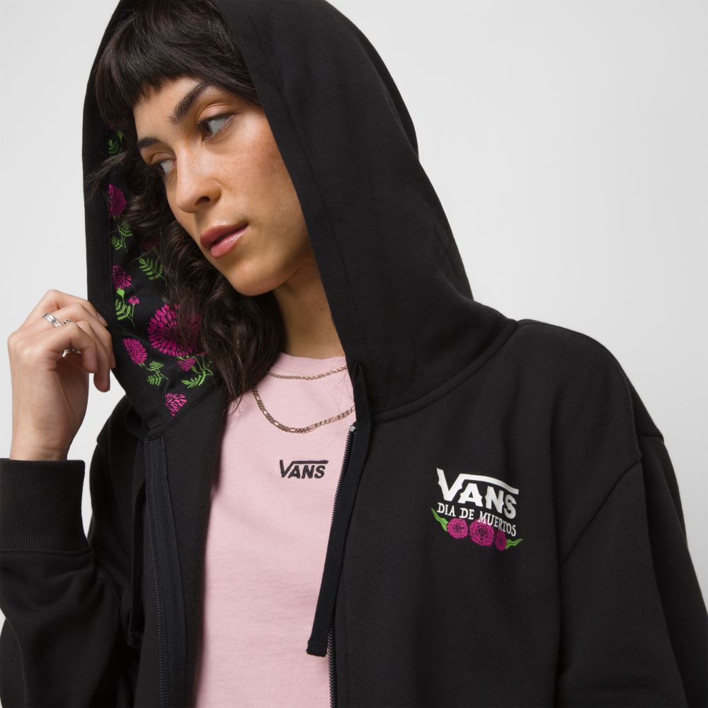 Vans Dia De Muertos Floral BFF Zip Hoodie Dam Svarta | 51706AJFL