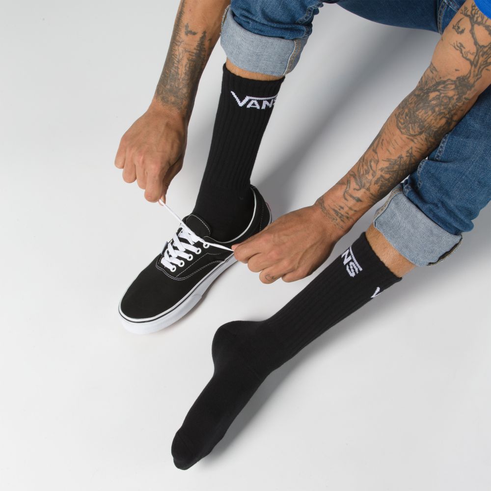 Vans Klassiska Crew 3 Pack Strumpor Herr Svarta | 73618LUFM