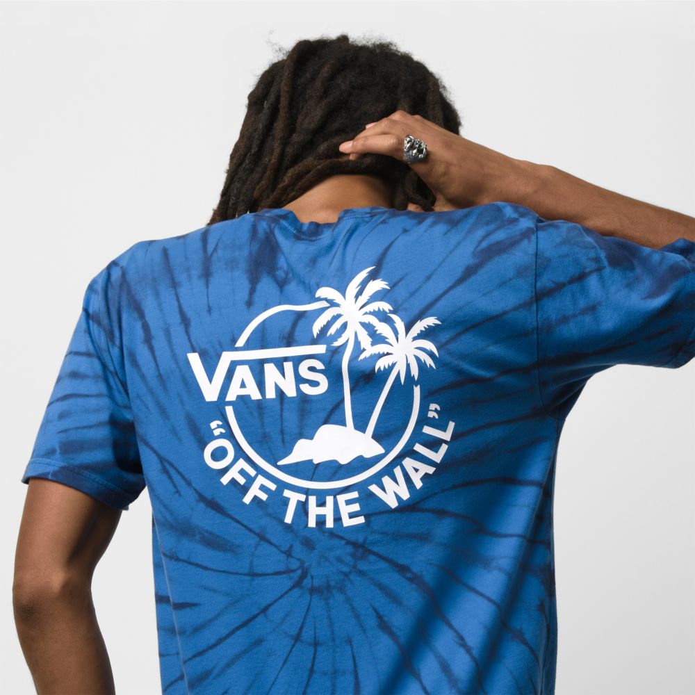 Vans Mini Dual Palm Tie Dye T-shirt Herr Blå Vita | 32195ZKDQ