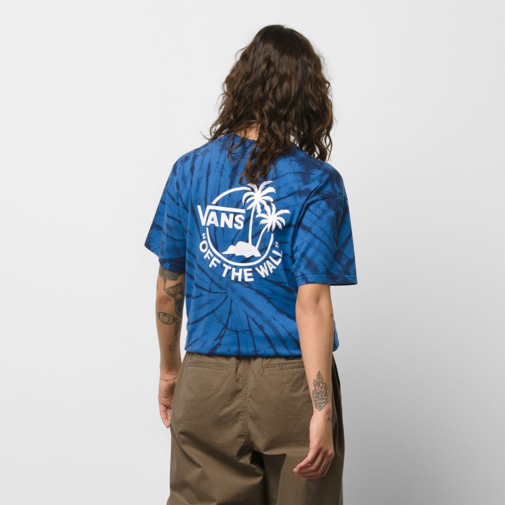 Vans Mini Dual Palm Tie Dye T-shirt Herr Blå Vita | 32195ZKDQ