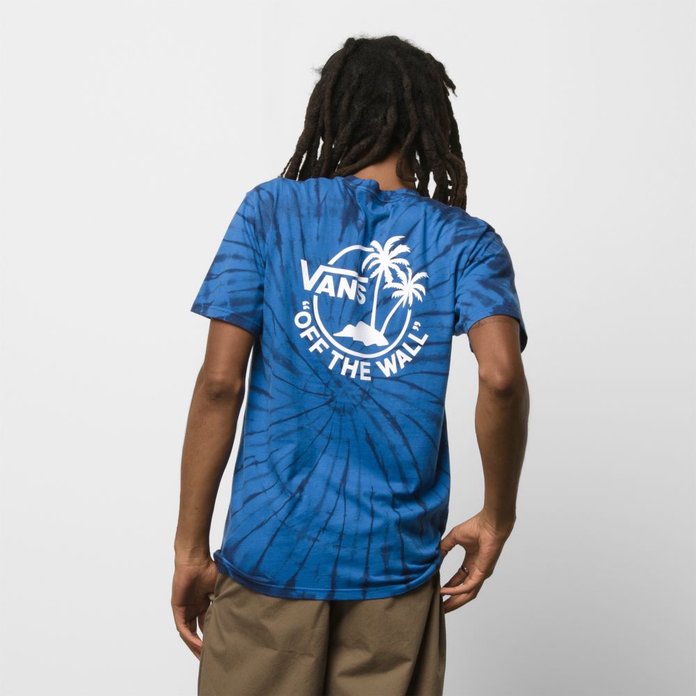 Vans Mini Dual Palm Tie Dye T-shirt Herr Blå Vita | 32195ZKDQ