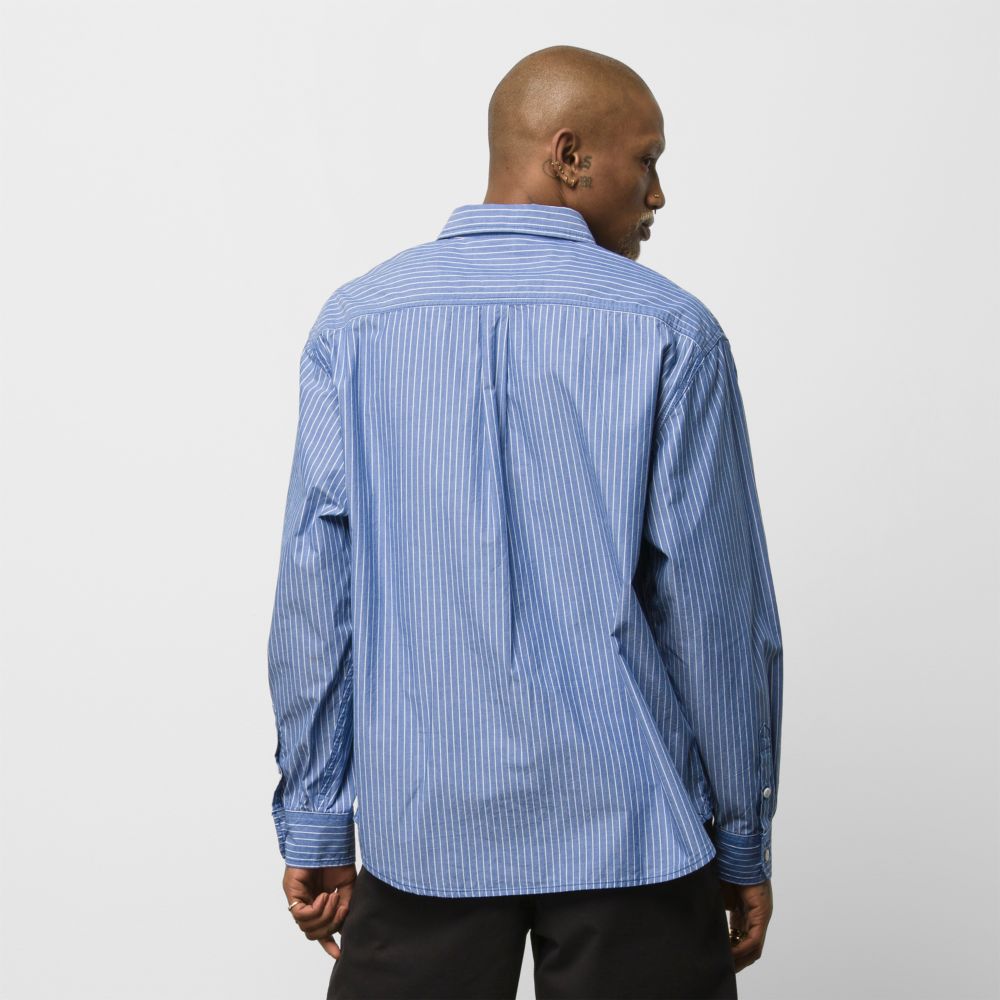 Vans Oakland Poplin Buttondown Skjorta Herr Blå Vita | 36748KPWG