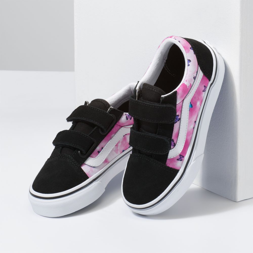 Vans Old Skool V Butterfly Dream Classic Herr Fuchsia Röda Vita | 04128JLVK