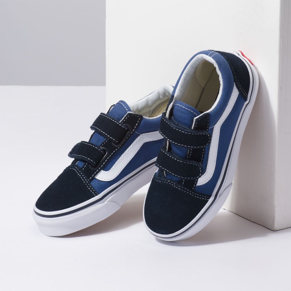 Vans Old Skool V Classic Barn Marinblå Vita | 76194RLYK