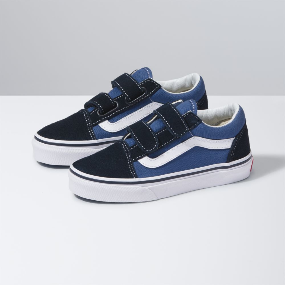 Vans Old Skool V Classic Barn Marinblå Vita | 76194RLYK