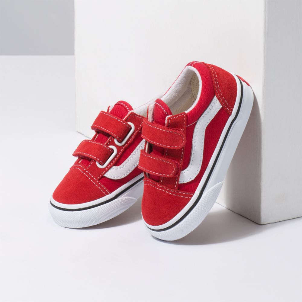 Vans Old Skool V Classic Barn Röda Vita | 04318SVEH