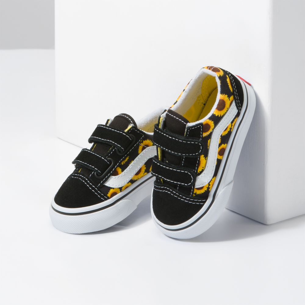 Vans Old Skool V Classic Barn Svarta Gula | 38905ZCNQ