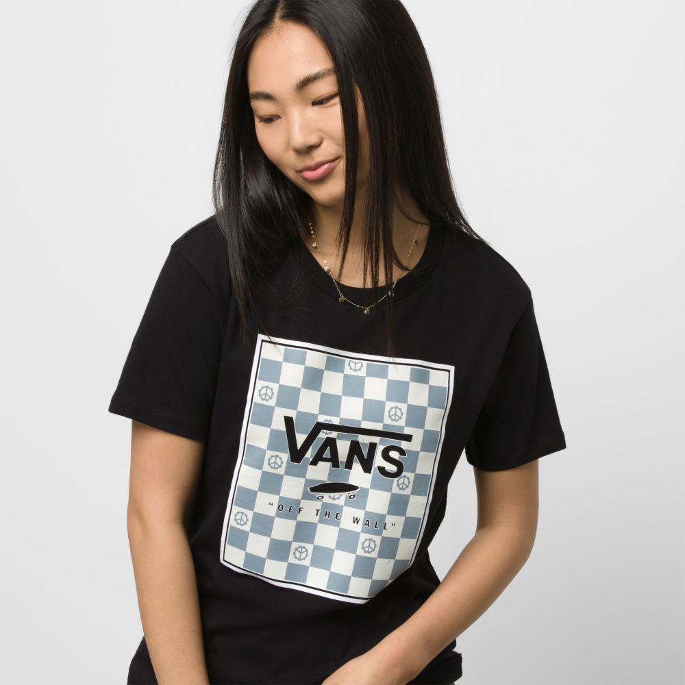 Vans Poppy Box Relaxed Crew T-shirt Dam Svarta | 41786GDLA