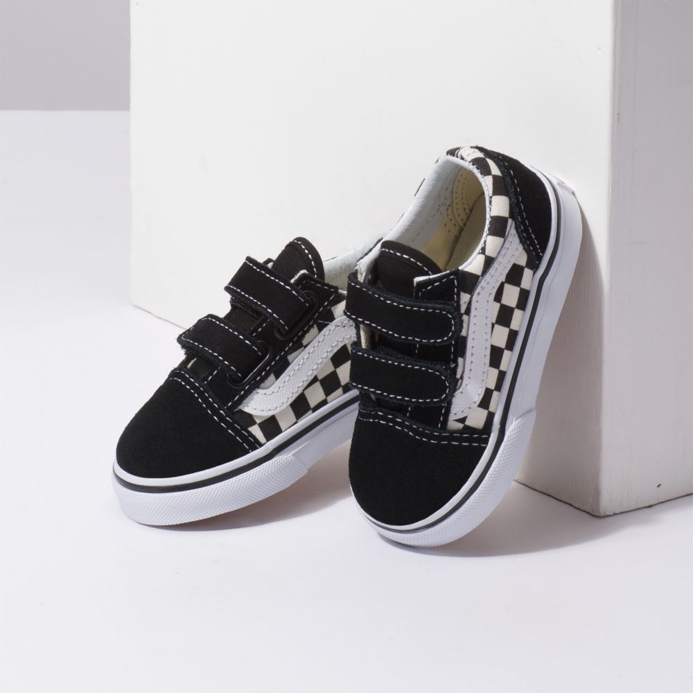 Vans Primary Check Old Skool V Classic Barn Svarta Vita | 46905QGHO