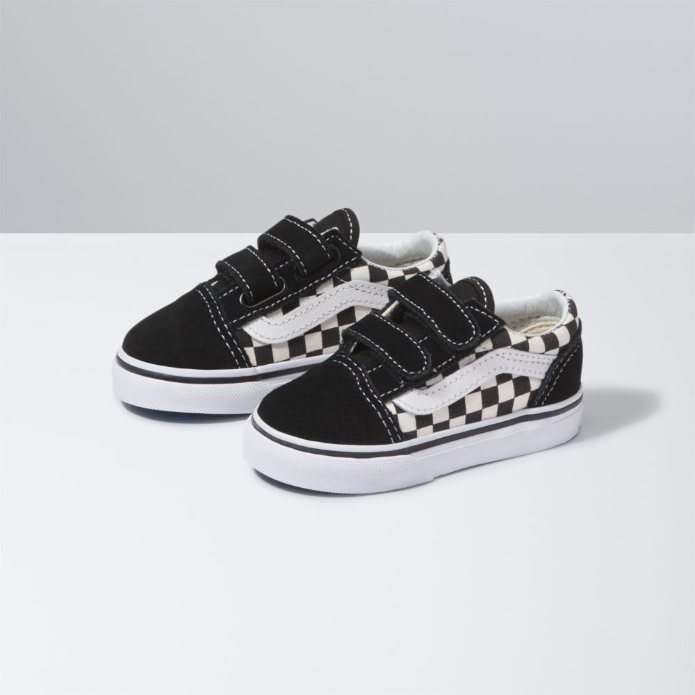 Vans Primary Check Old Skool V Classic Barn Svarta Vita | 46905QGHO