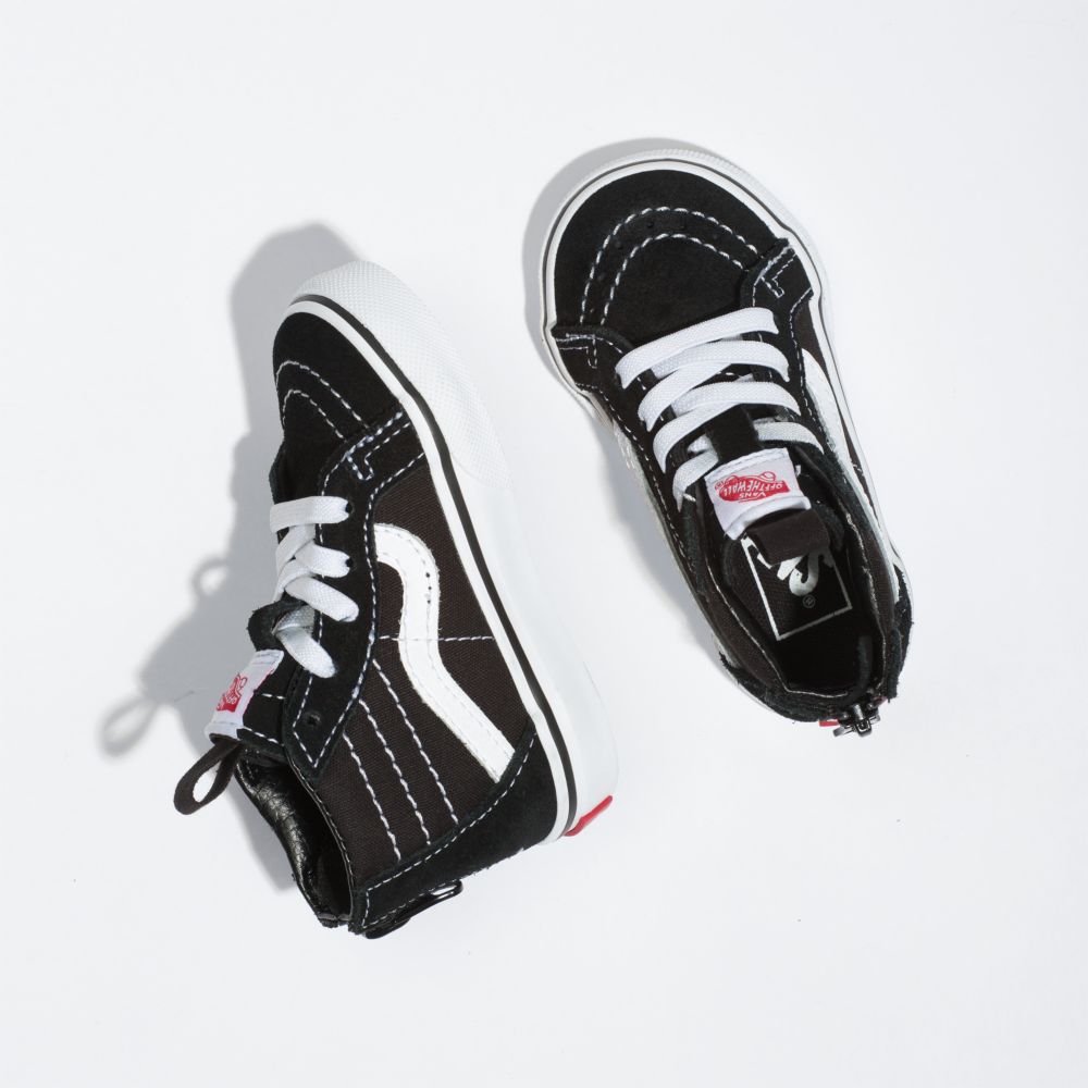 Vans Sk8-Hi Zip Classic Barn Svarta Vita | 32490OVUG