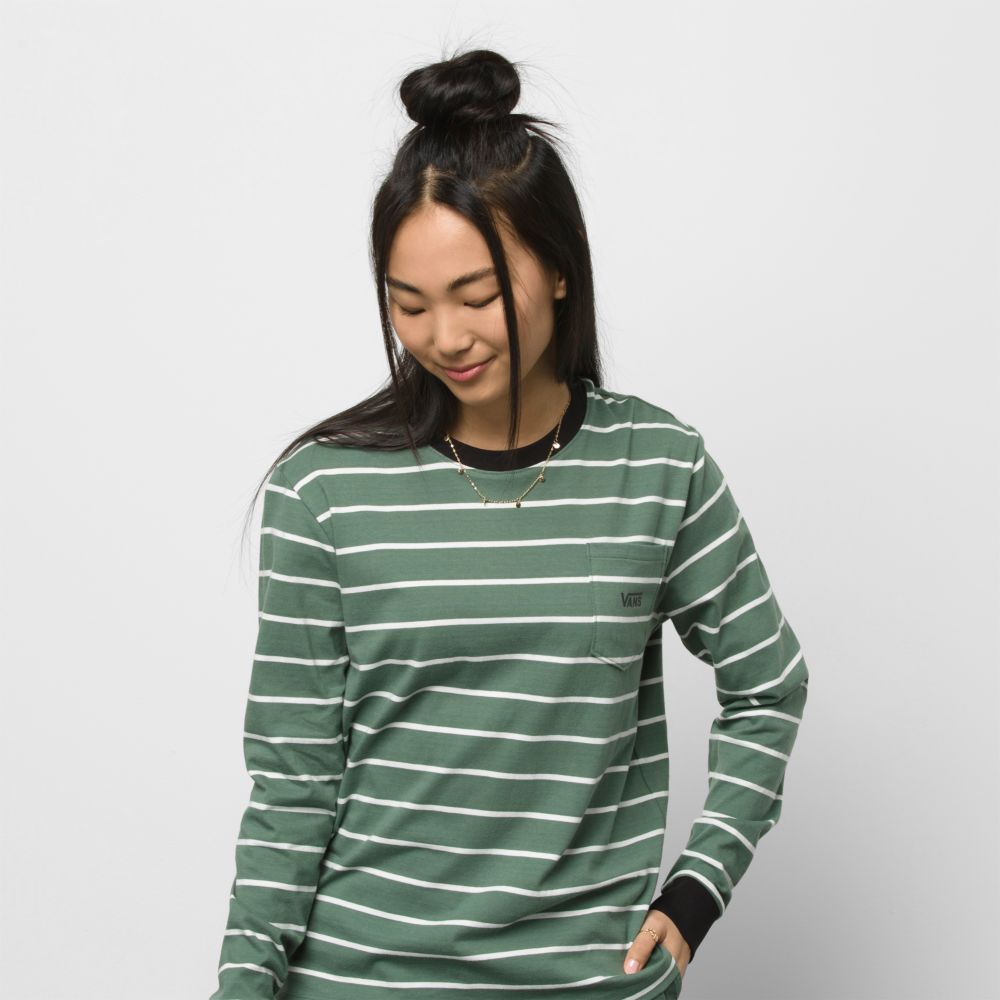 Vans Stripe V BFF T-shirt Dam Gröna | 27695WATL