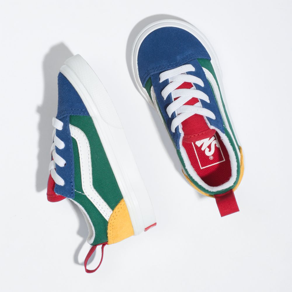 Vans Yacht Club Old Skool Elastic Spets Classic Barn Blå Gröna Gula | 19350VFZJ