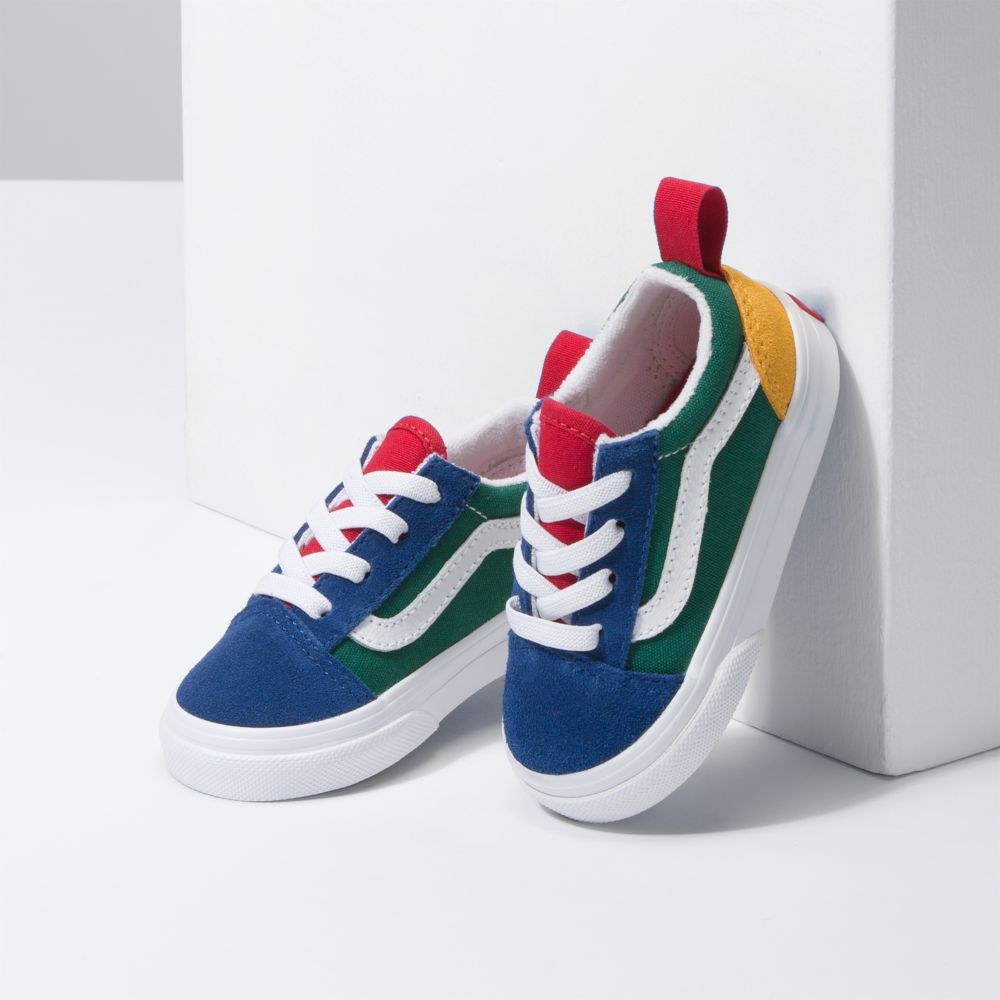 Vans Yacht Club Old Skool Elastic Spets Classic Barn Blå Gröna Gula | 19350VFZJ